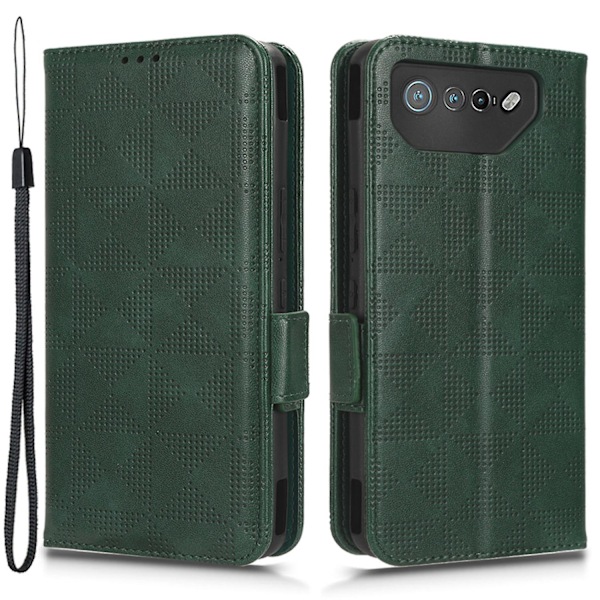 För Asus ROG Phone 7 5G Mobiltelefon Plånboksfodral PU Läder Präglat Triangel Ställ Skydd [DB] Green