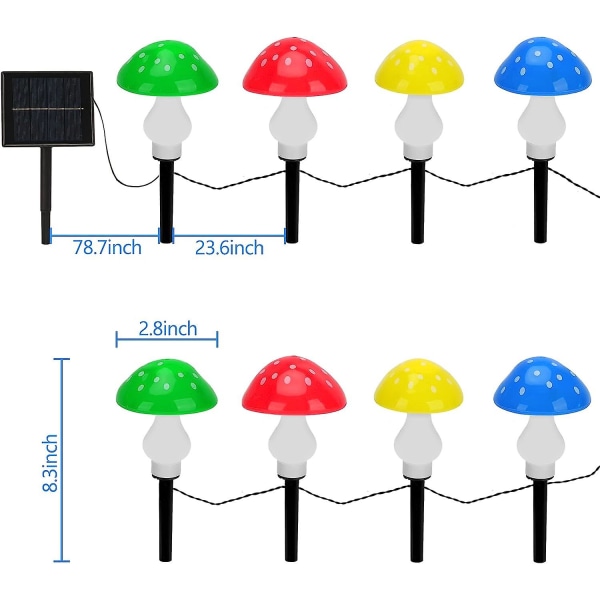 Sæt med 8 flerfarvede solcelledrevne svampe udendørs vandtætte havelamper 8 lystilstande udendørs dekoration til sti landskab gård påske sti