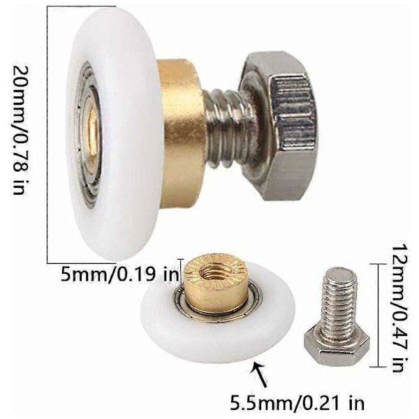 Skydedørsrulle, 4 stk. brusekabinerulle, brusehjul, hjul til udskiftning af skydedørsrulle til brusekabine (20MM [DB]