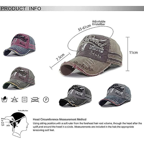 Unisex Retro Baseball Cap Bomuldsblandet Motorcykel Cap Justerbar [db]