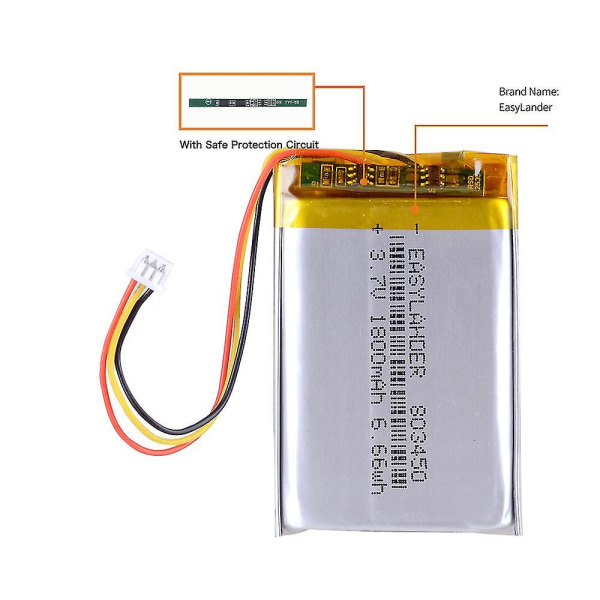 3.7v 1800mah 1.25 3p Lithium Li Ion Polymer Lipo Batteri Kompatibel Bluetooth Højttalere Trådløse Headset  Hovedtelefoner Corsair Pro  Rpg {DB 803450  RYB