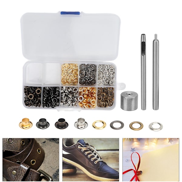 240 stk. Øyelett 4mm DIY Belegg Praktiske Små 4 Farger Metall Øyelett Ornamentsett Verktøykasse {Db}