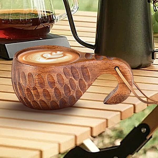 Träkaffemugg, handgjord campingvattenmugg, lätt träkaffemugg utomhusvattenbehållare, bärbar trädrickskopp för camping[DB] A