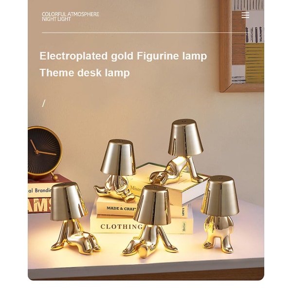 Nattlys Italia Lille Gylden Mann Resin Led Bordlampe Kaffe Bar Rom Innredning Tegneserie Tenker Lampe Festival Delikat Gave [DB] silvery Standing style 8060