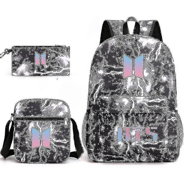 Bts Ryggsäck Student Skolväska Tredelat Set [DB] Lightning black
