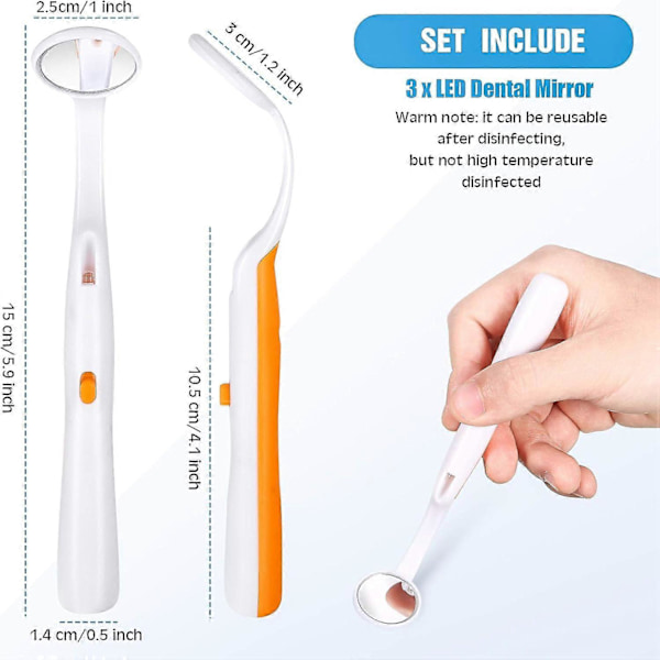 Tandspegel med Lampa 2 Stycken Mun-Tandspegel Dental Inspektionsspegel Oral Spegel med LED-Lampa Batteri Ingår, Grön och Orange db