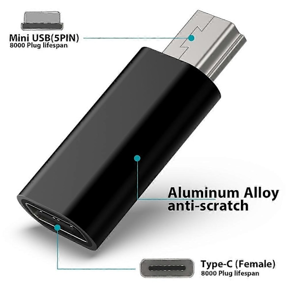 Mini USB till USB-C Adapter USB-C Hona till Mini USB Hane Adapter USB-C Adapter [DB] Silver