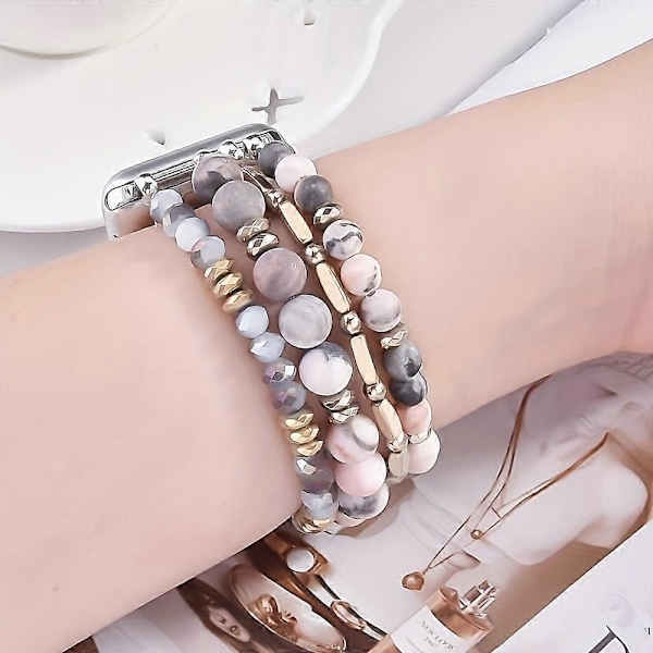 40mm/38mm/41mm Naturlig Sten Boho Chic Kristallpärlat Stretchigt Klockarmband - Kompatibelt med Apple Watch Series 9/8/7/SE/6/5/4/3/2/1 - Handgjort [DB] Light Blue
