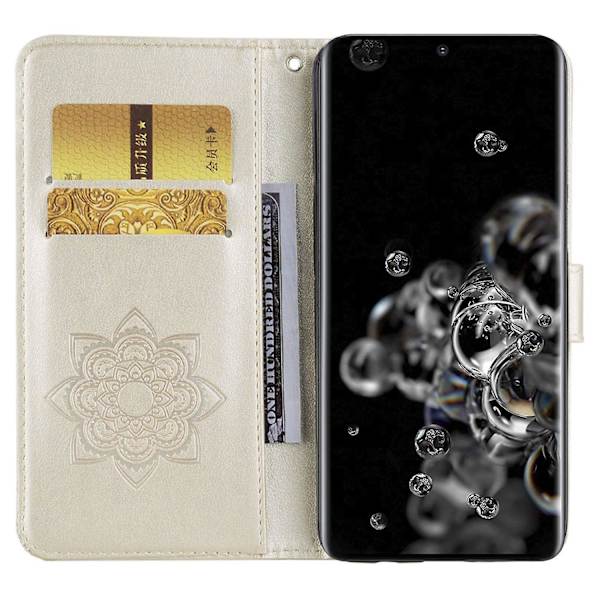 Til Samsung Galaxy S24 Ultra Wallet Case Ugle Blomst Trykt Rhinestone Læder Cover - Rød {db} Gold Samsung Galaxy S24 Ultra