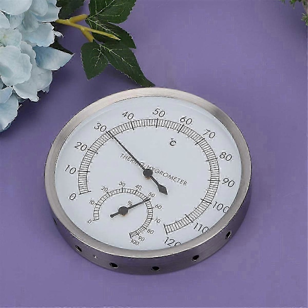 -Hygrometer 2-i-1 Rustfritt Stål Badstu Termometer Hygrometer -Hygrometer Badstue Rom Tilbehør [db] silver  white