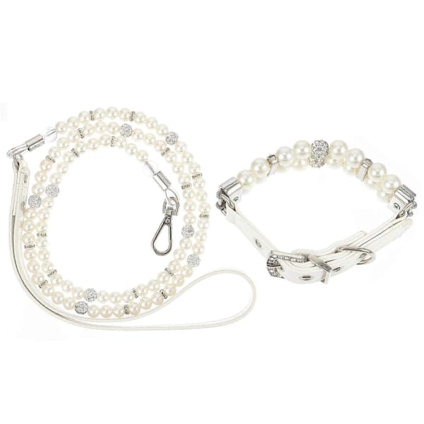 Hundhalsband och koppelset för säkerhet med justerbart 2 st vitt PU-material [DB]