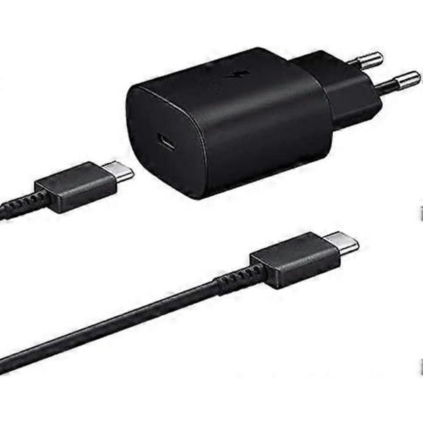 25W Snabbladdare + USB-C till USB-C Kabel Kompatibel med Samsung A53/S22/S22 PLUS/S22 ULTRA/S21 FE 5G/S21/S21 PLUS/S21 ULTRA/S20 [DB] black