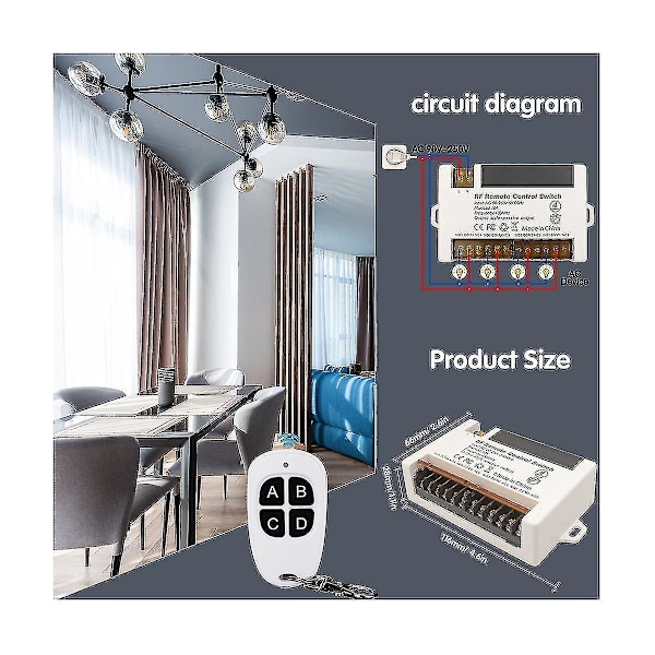 4-kanals trådløs relé fjernkontrollbryter 433,92 Mhz Rf Ac90-250v 10a relémottaker med 2 fjernkontroller [db] As shown
