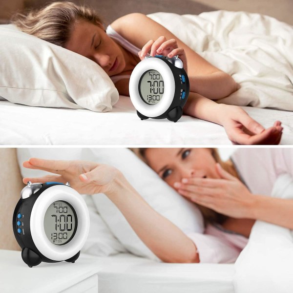 Højt vækkeur til tunge sovekabiner med valgfri alarm Dobbelt alarmindstilling Snooze-funktion Natlys Sengelampe Batteridrevet ur