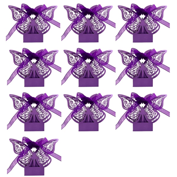 10 st presentförpackningslåda ihålig design snygg ljusfärgad 3d fjäril diy godisförvaringslåda för bröllop Jikaix Dark Purple