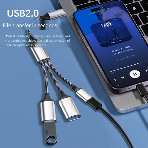 USB-splitterkabel Data Power Split Adapter USB C OTG-kabel Telefonadapter, för telefon bärbar dator surfplatta db BlackSilver