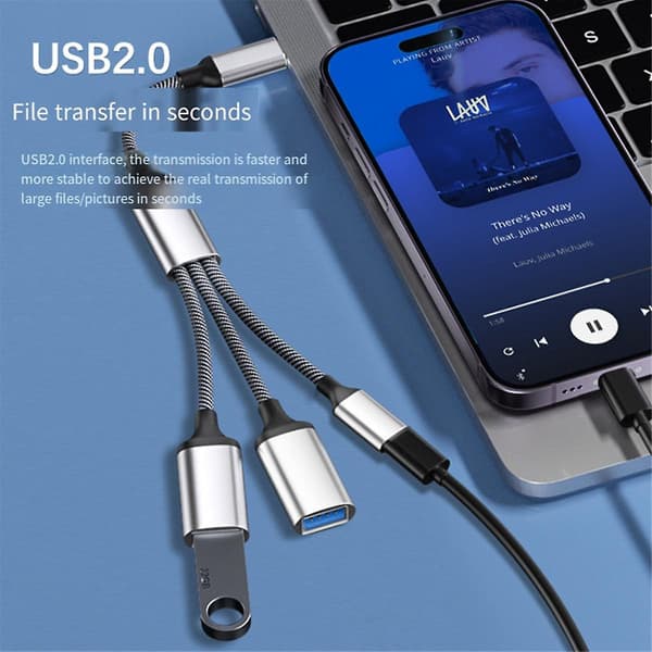 USB-splitterkabel Data Power Split Adapter USB C OTG-kabel Telefonadapter, for Telefon Laptop Tablet db BlackSilver