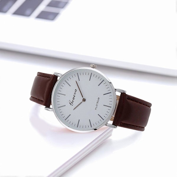 Herre Casual Ur Rund Urskive Kunstlæderrem Kvarts Urværk Mandlige Teenagere Armbåndsur Mode Smykker [db] Black & Silver