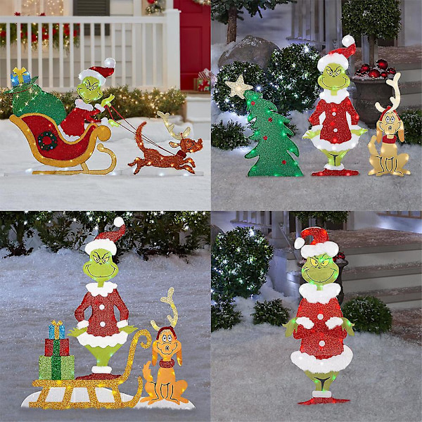 Grinch Julbelysning Dekoration Trädgård Gräsmatta Utomhus Gräsmatta Grinch Skylt Med Pinnar Jul Semester Ornament [DB] C