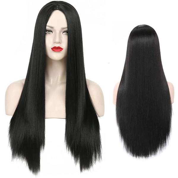 28\" 71cm Lang Kvinners Lang Rett Syntetisk Svart Parykk for Fest Cosplay Halloween Anime