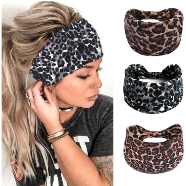 Boho brede pannebånd Yoga hodeskjerf Stilig trykte hodebånd Elastiske hårbånd for jenter (3 dyreprint)