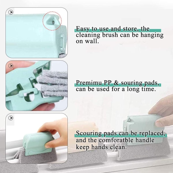 Vindussprekker rengjøringsbørste 3 håndholdte børster med kjøkken- og badeskrubbepute multifunksjonelt rengjøringsverktøy