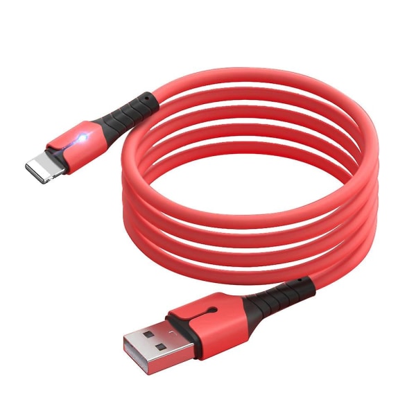 2m USB-A til Lightning opladningskabel Flydende silikone datakabel ledning med indikatorlys db Red Style A