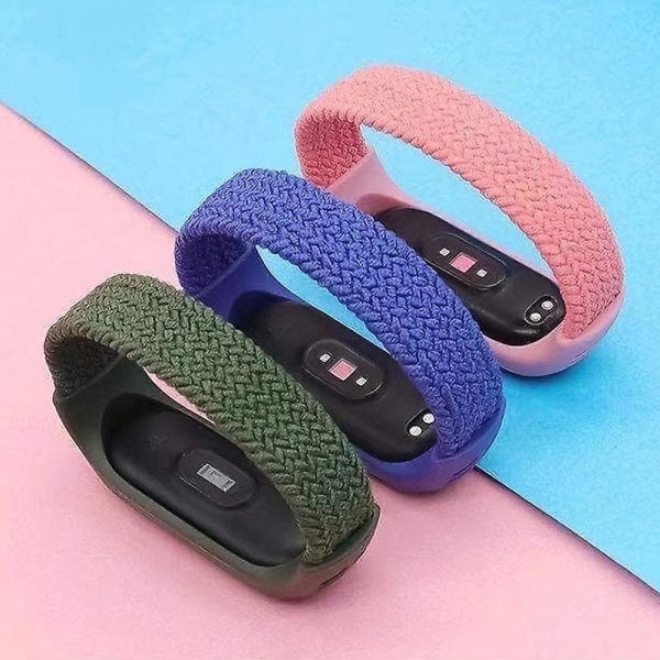 Enkeltsløye erstatningsnylon flettet elastisk klokkestropp håndleddsstropp kompatibel med Xiaomi Mi Band 3/4/5/6/nfc Jikaix Pink White