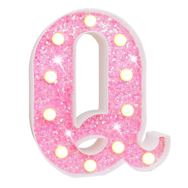 LED-bogstavlys med glitter, glitrende alfabet-skilt med ophængningshul, nattelys, fest, bryllup, boligindretning, LED-lys [DB] Q