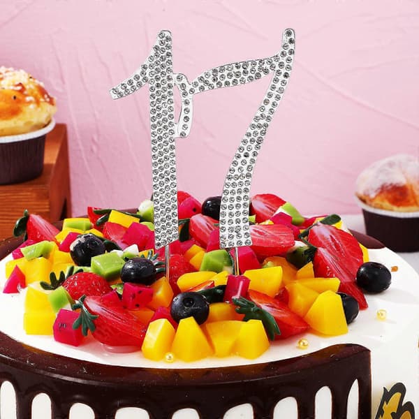 Egg kake topper metall legering dekorasjon for 17-årsdag kakefest [DB]