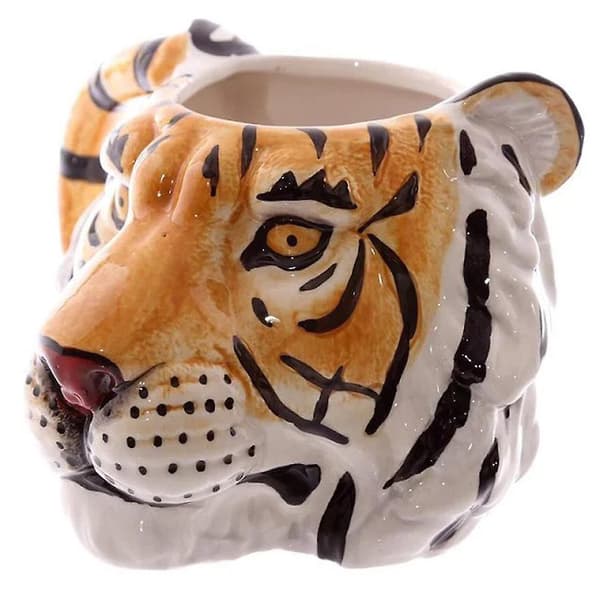 3D djur tigerhuvud keramisk mugg målad djur dricksvattenkopp  [dB}