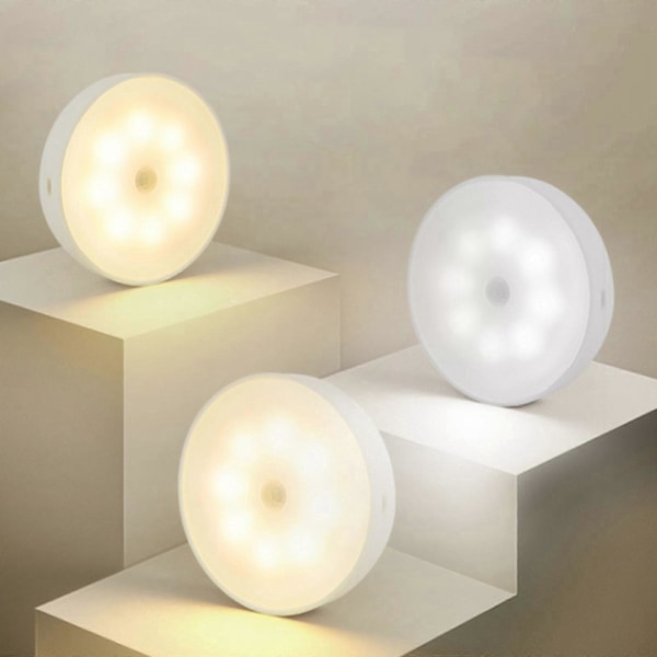 Trådlös Uppladdningsbar Rörelsesensor LED Puck Lampa Garderob Väggskåp Nattlampa KIT [DB] Warm light