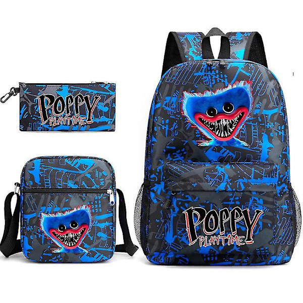 3 kpl Anime-peli 3d Poppy Playtime Monster -reput, Messenger-laukku, Kynäpussi, Canvas-koululaukku opiskelijoille lapsille DB Only Backpack Type 7