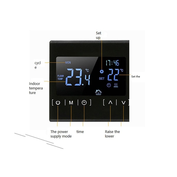 LCD-pekskärmstermostat Programmerbar Elektrisk Golvvärme System Termoregulator Ac 85-250v(wh