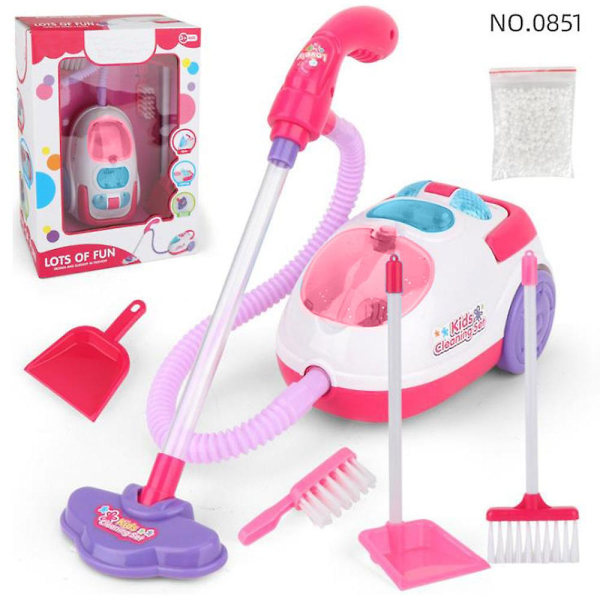 Ministøvsuger leketøy for barn med lampe og lyd for å late som lek, jenter husstell verktøysett for bursdag og julegaver db Pink A1