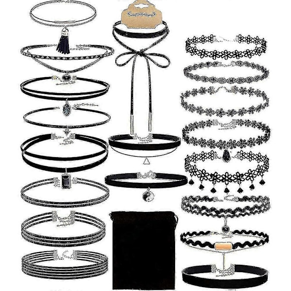 20 stk. Sort Choker Sæt Klassisk Choker Halskæde Lagdelt Sort Chokers Halskæder Gave Til Kvinder - [db]