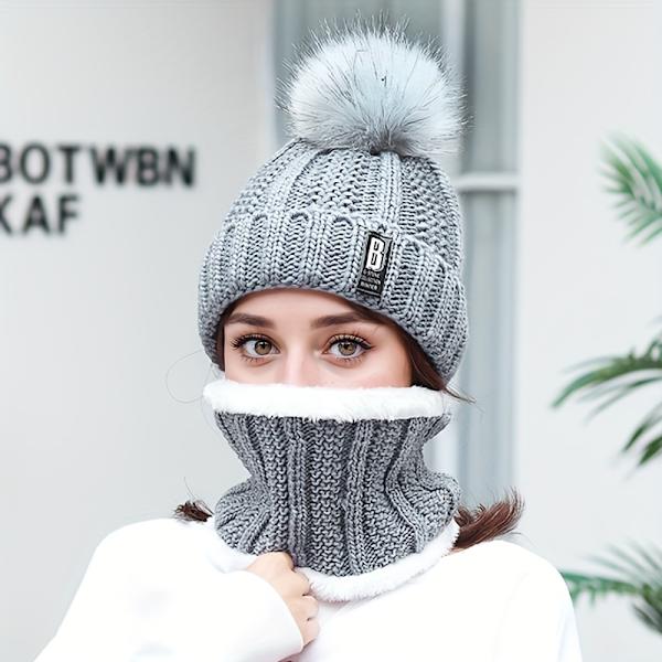 2 stk. Damer Vinter Strikket Beanie Hat med Pom Pom og Fleeceforet Halsvarmer Sæt - Perfekt til Jul Begivenheder db Gray One Size Fits All