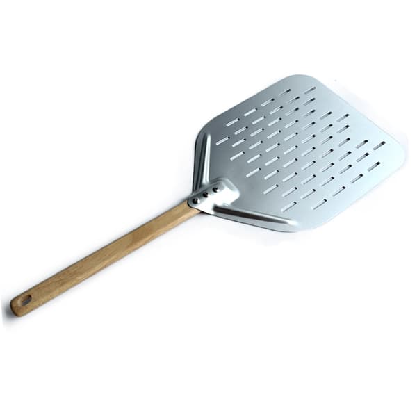 Letvægts, non-stick 12-tommer perforeret aluminium pizzaspade til fjernelse af bagte pizzaer. (DB)