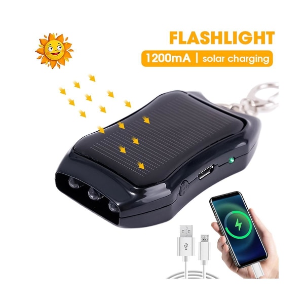 2 i 1 solcellsdriven ficklampa bärbar powerbank utomhusklättring camping nyckelring självdriven