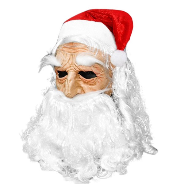 Jultomtemask Vit Skägg Helansiktsmask Rolig Kostymfesthatt Vuxen {Db} Christmas Mask A