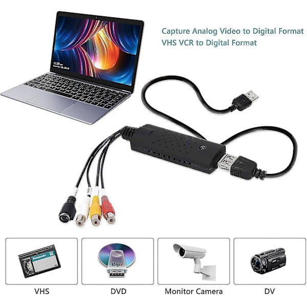 VHS til Digital Konverter, Videoopptakskort USB 2.0 Lyd Video Opptakskort Enhet Gammel VHS Mini DV Hi8 DVD VCR til Digital Konverter for Mac {Db}
