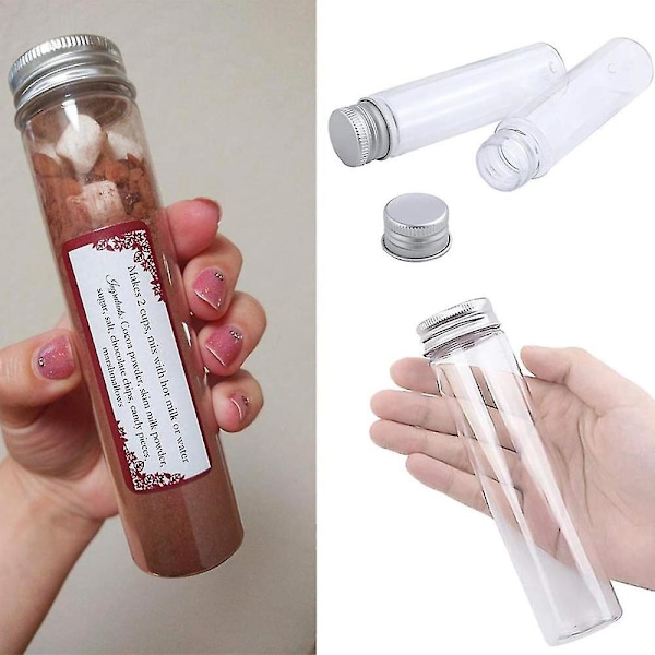15 st 110 ml Plastprovrör, klara platta provrör, plastprovrör med skruvlock för bönor, [DB]