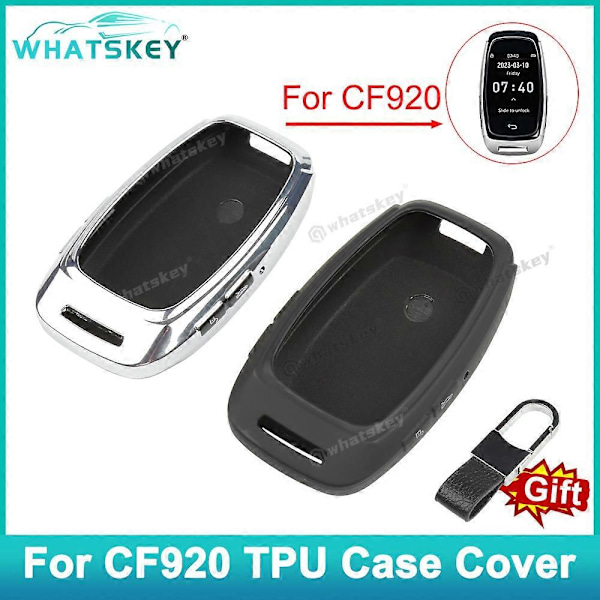 WhatsKey CF920 LCD Smart Fjernbetjent Bilnøgle Cover TUP Beskyttelsesetui Med Kæde CF920 Nøgle til Beskyttelse Anti Fald Tab [db] Silver