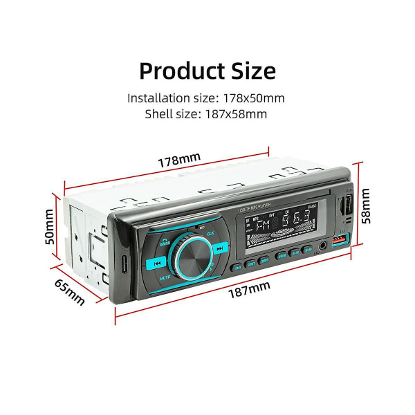 Enkel DIN-bilstereo Bluetooth-bilstereo-mottaker med LCD-skjerm AM/FM-radio MP3-spiller USB SD Aux App-kontroll