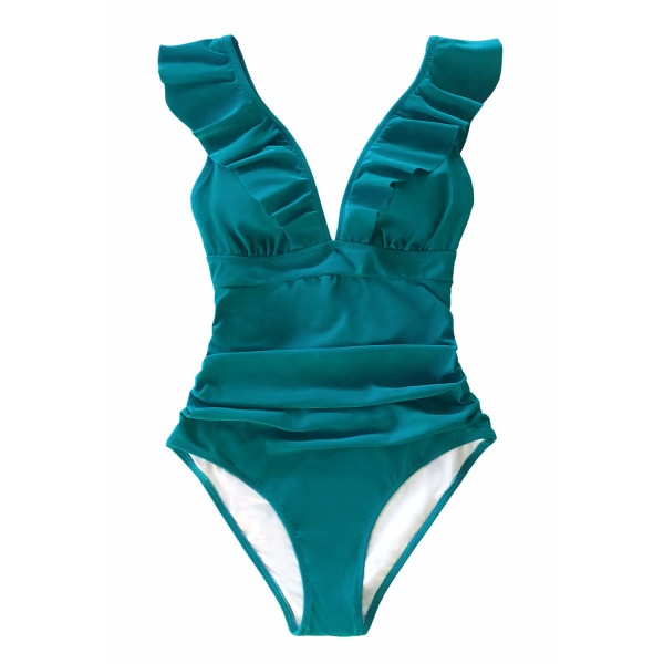 Naisten yksiosainen uimapuku Ruffle Tie Beach Swimwear Belly Swimsuit (kirkas syaani)