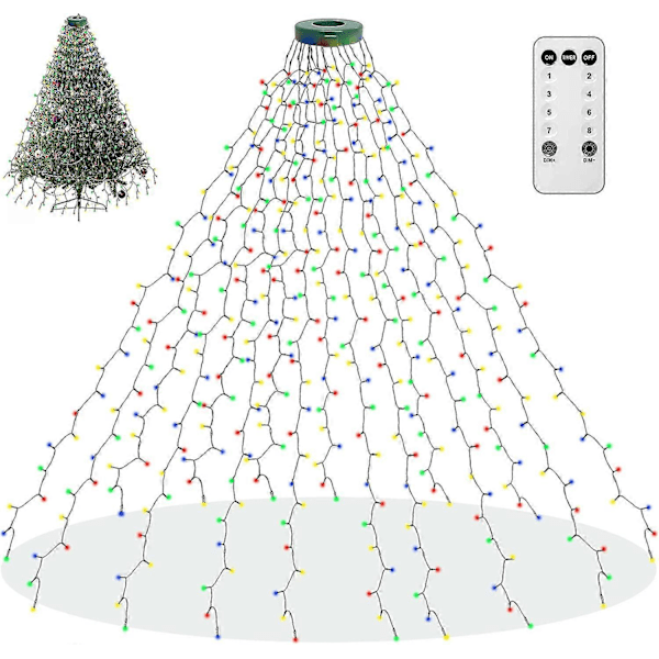 Juletrærlys, 400 LED Julelys med 8 Lysmoduser & Minnefunksjon, 2 Meter X 16 Lysstrenger med Timerfunksjon [DB] Multicolored-400led