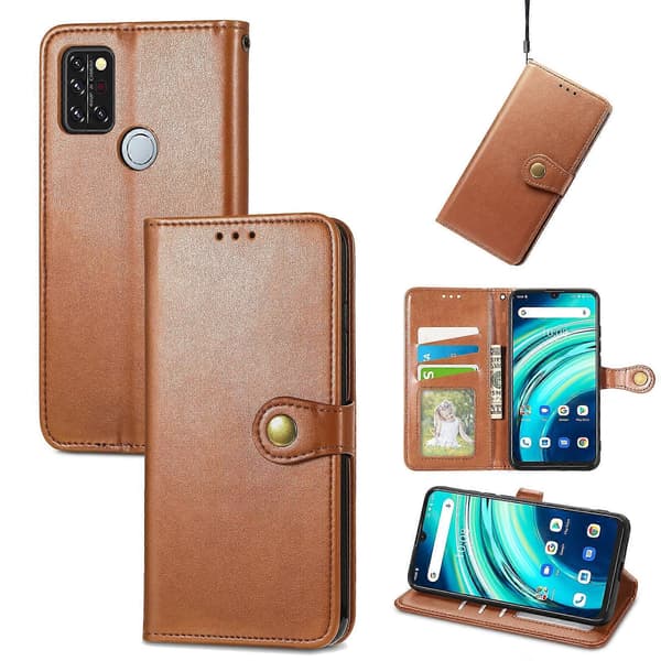 Retro Solid Farve Spænde Læder Telefon Cover (Sort) til UMIDIGI A9 Pro [DB] Brown