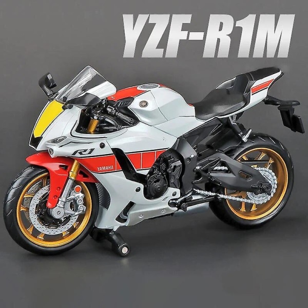 1:12 Yamaha Yzf-r1m 60-årsjubileums motorsykkelmodell leketøysbil samling autobike Shork-absorber Off Road Autocycle Toys Car Db White no box