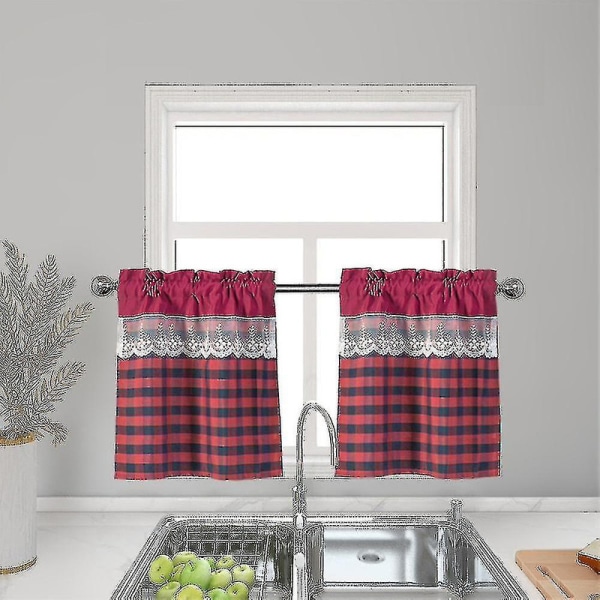 Kjøkken Gardiner Dekor Vindusgardin Luksus Cafe Valance Topper Draperier A db Wine Red 130cmx41cm