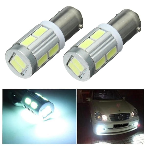 2x Universelle Ba9s H6w 10smd Led Sidelight Pærer Canbus Feilfri 6000k Hvit{ DB}